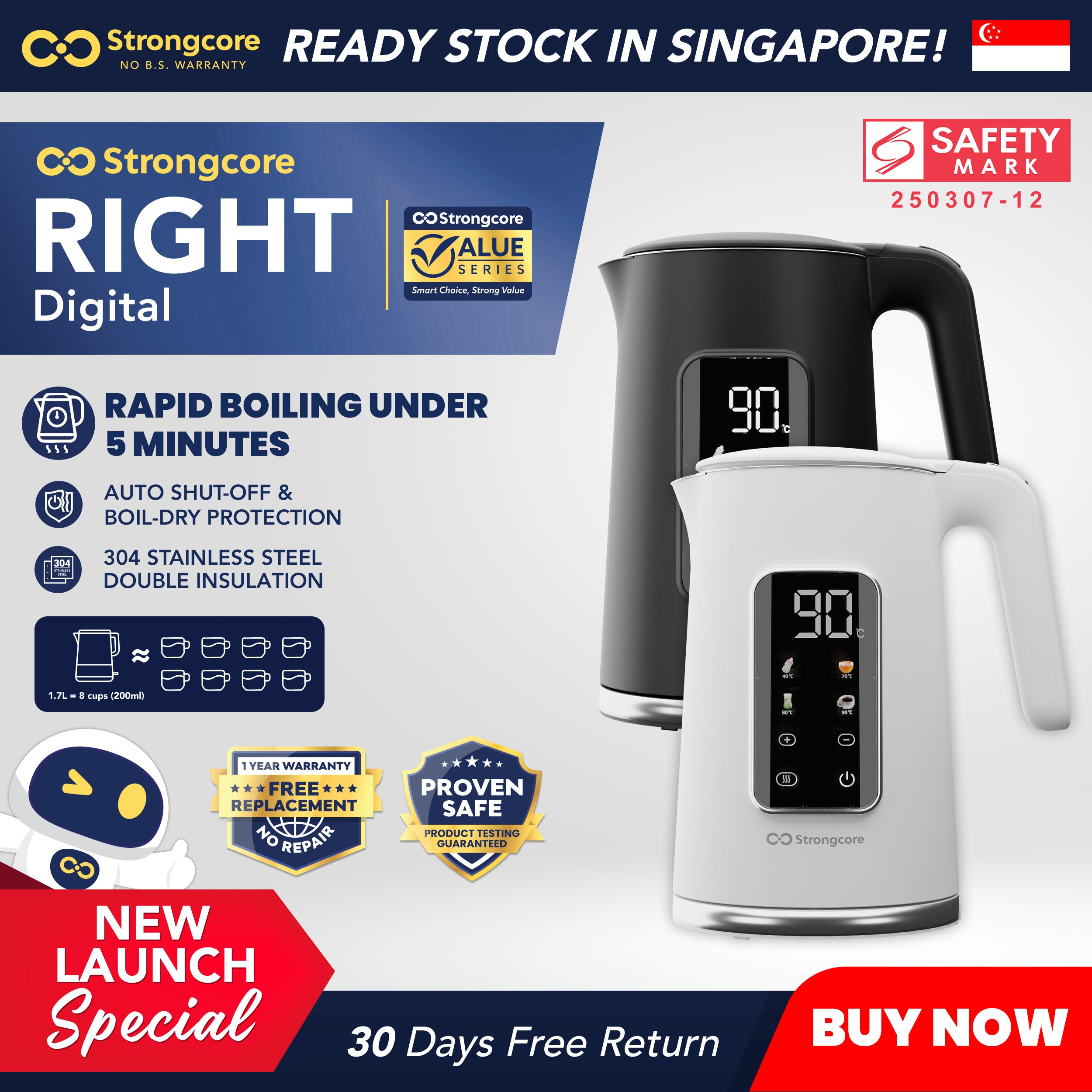 Strongcore RIGHT Digital Touch Electric Kettle