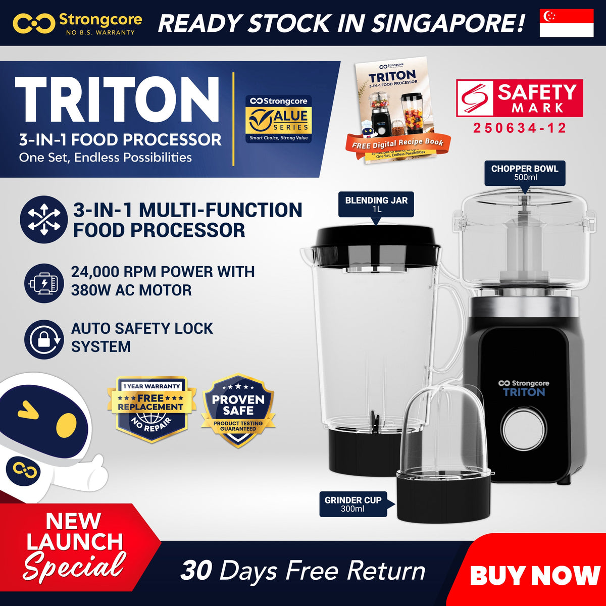 Strongcore TRITON 3-in-1 Food Processor