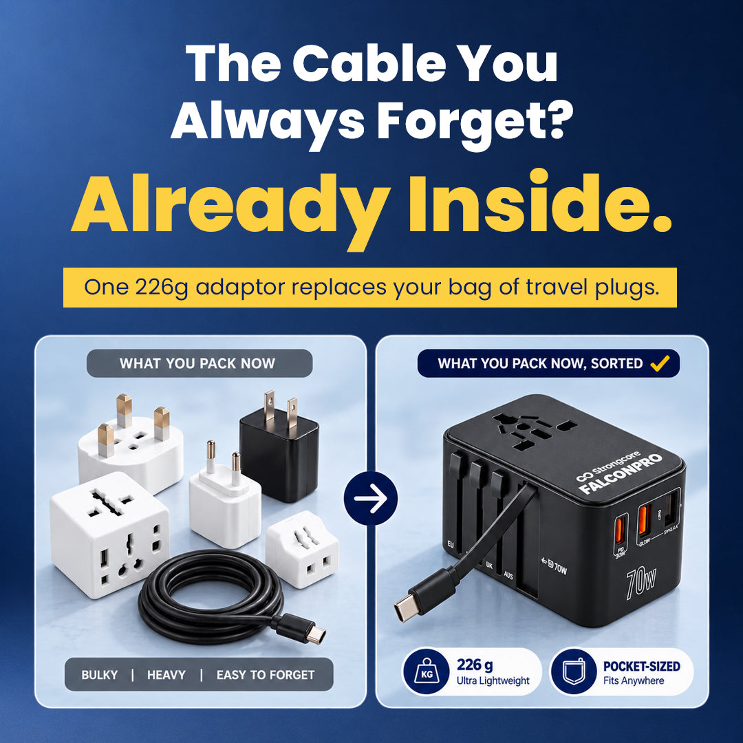 Strongcore FALCONPRO 70W GaN Universal Travel Adapter - PPS Fast Charging