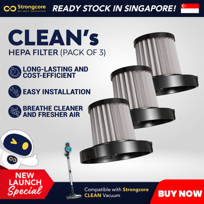 Strongcore CLEAN Vacuum Pack of 3 Replacement HEPA Filter
