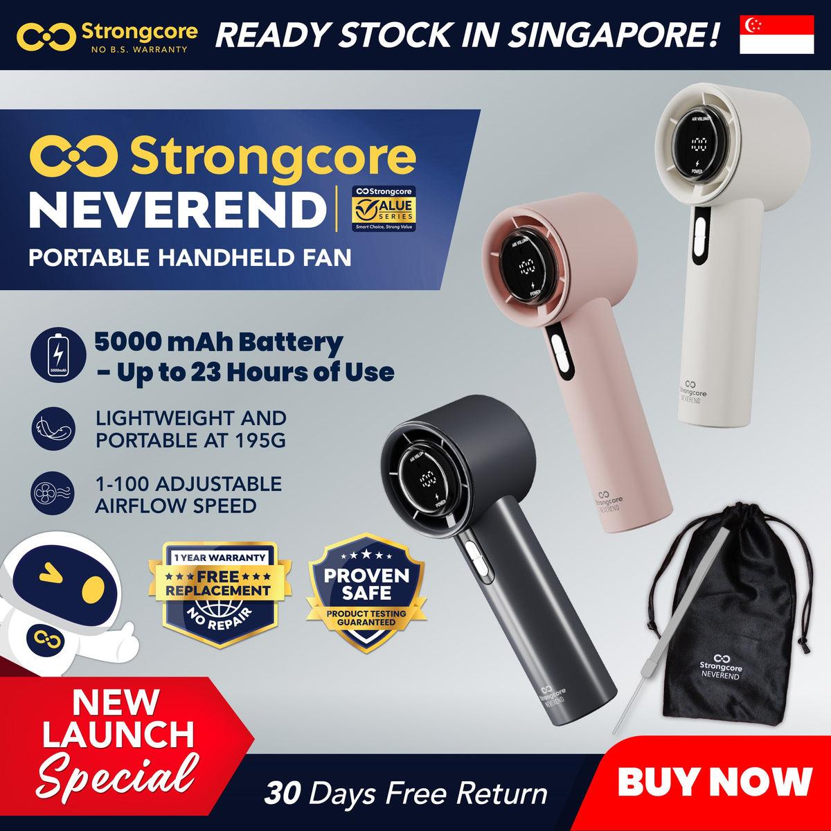 Strongcore NEVEREND Portable Handheld Fan