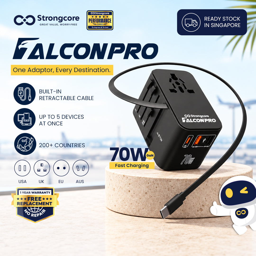Strongcore FALCONPRO 70W GaN Universal Travel Adapter - PPS Fast Charging
