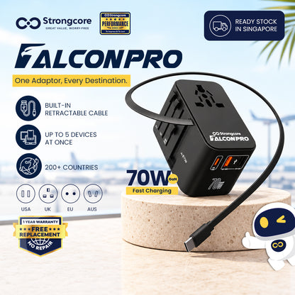 Strongcore FALCONPRO 70W GaN Universal Travel Adapter - PPS Fast Charging