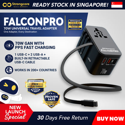 FalconPro 70W GaN Universal Travel Adapter - PPS Fast Charging