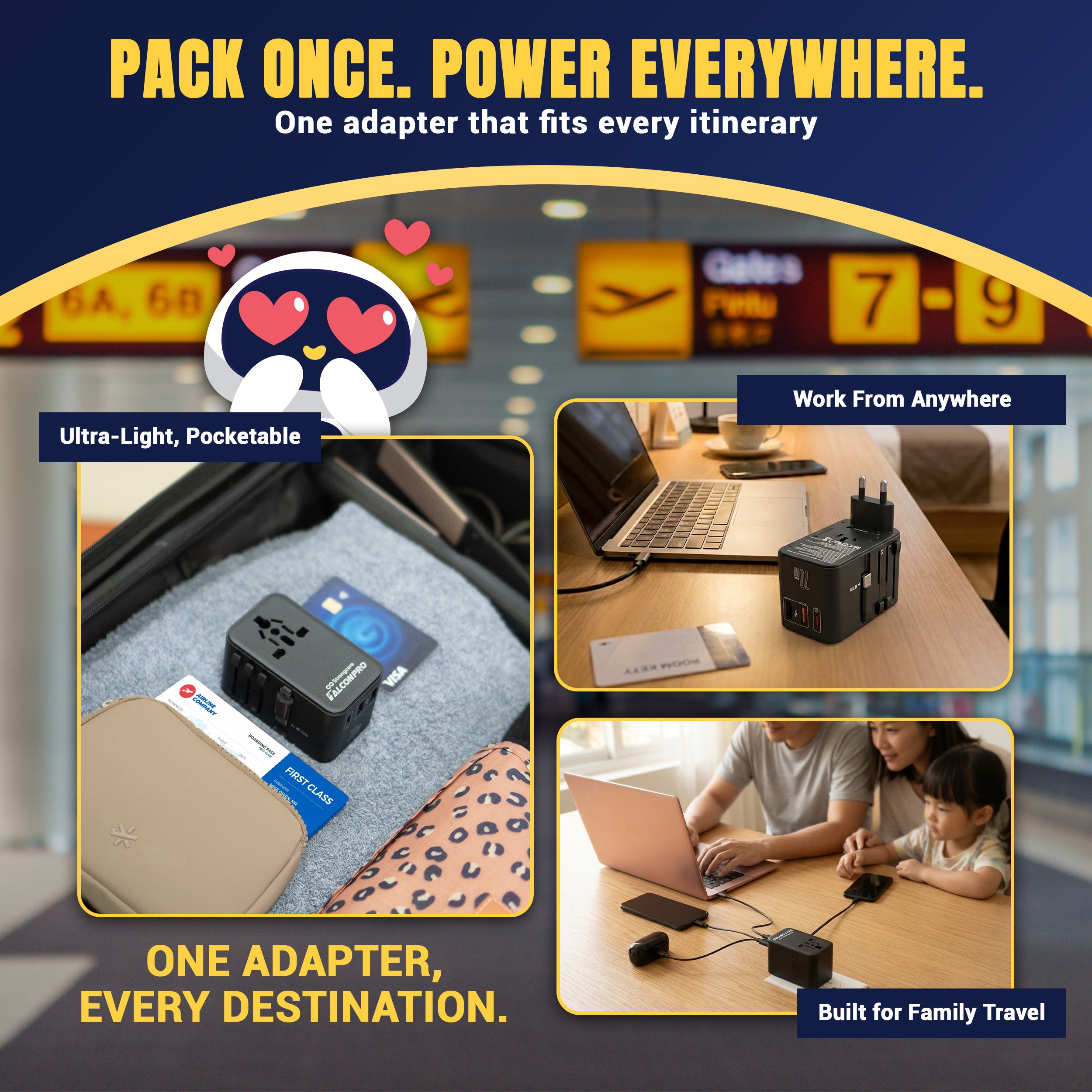 FalconPro 70W GaN Universal Travel Adapter - PPS Fast Charging